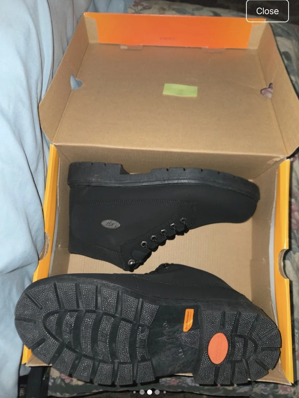 Lugz Men's Black Ankle Work Boot with Orange Sole Accents